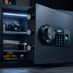 Moderner Tresor mit Fingerabdruckscanner und digitalem Zahlenschloss für erhöhte Sicherheit