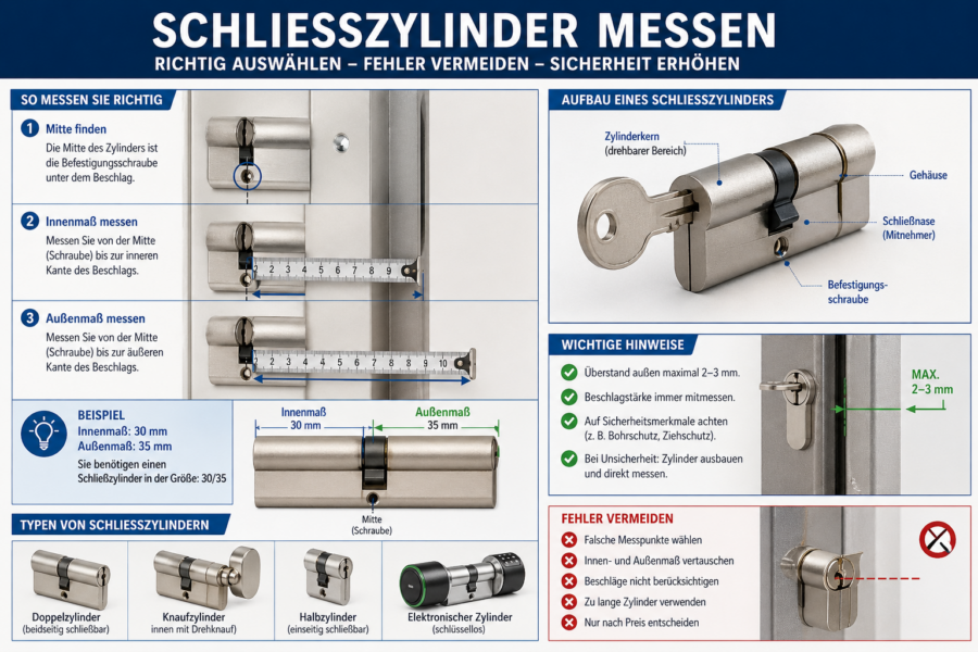 Schließzylinder richtig messen mit Anleitung für Innen- und Außenmaß